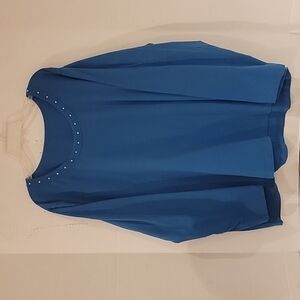NWOT - DENIM & CO.  ROYAL BLUE‎ LONG SLEEVE TEE WITH GEMSTONES (sz 2X)